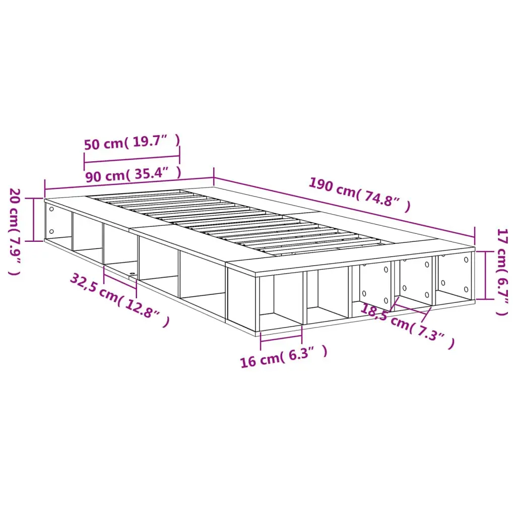 White Bed Frame 90x190 cm with Storage Compartments and Slatted Base Support
