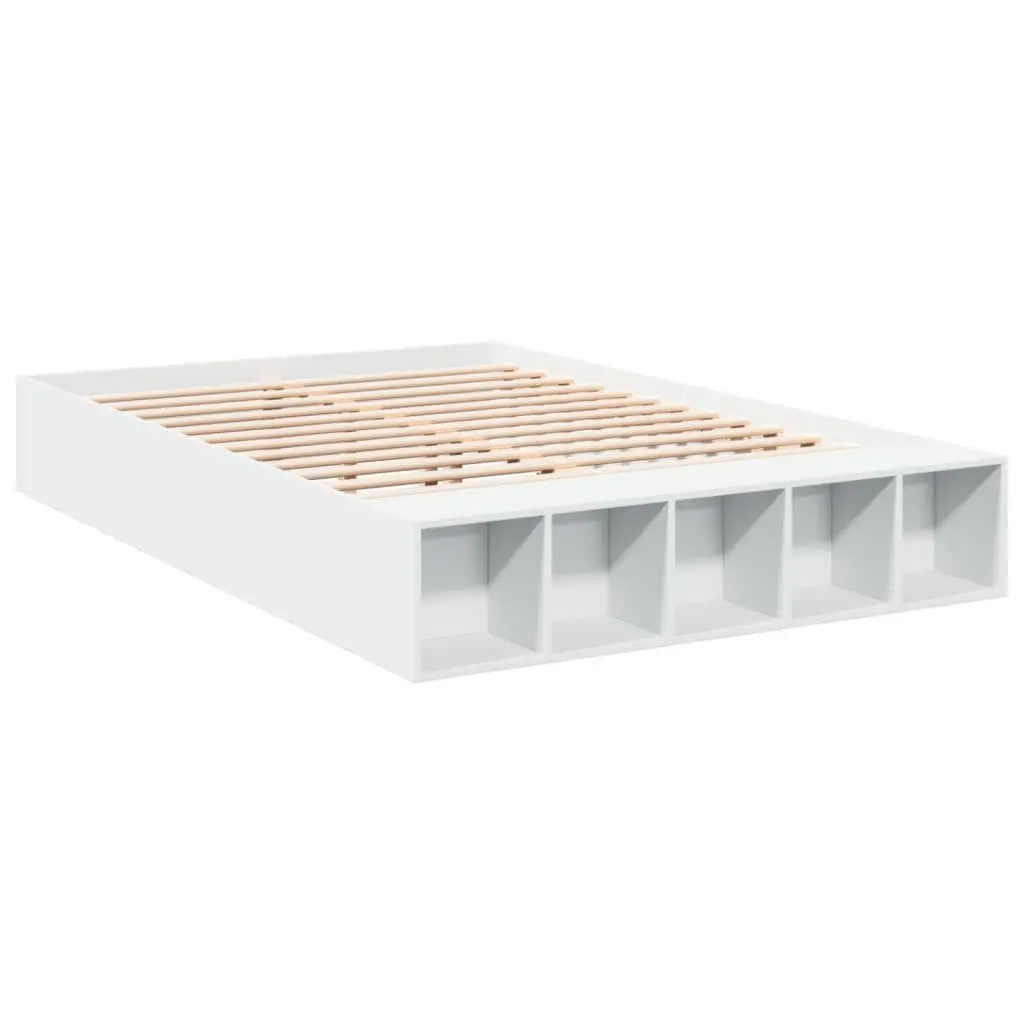 White Bed Frame 150x200cm Storage Compartments Slatted Base Modern Bedroom