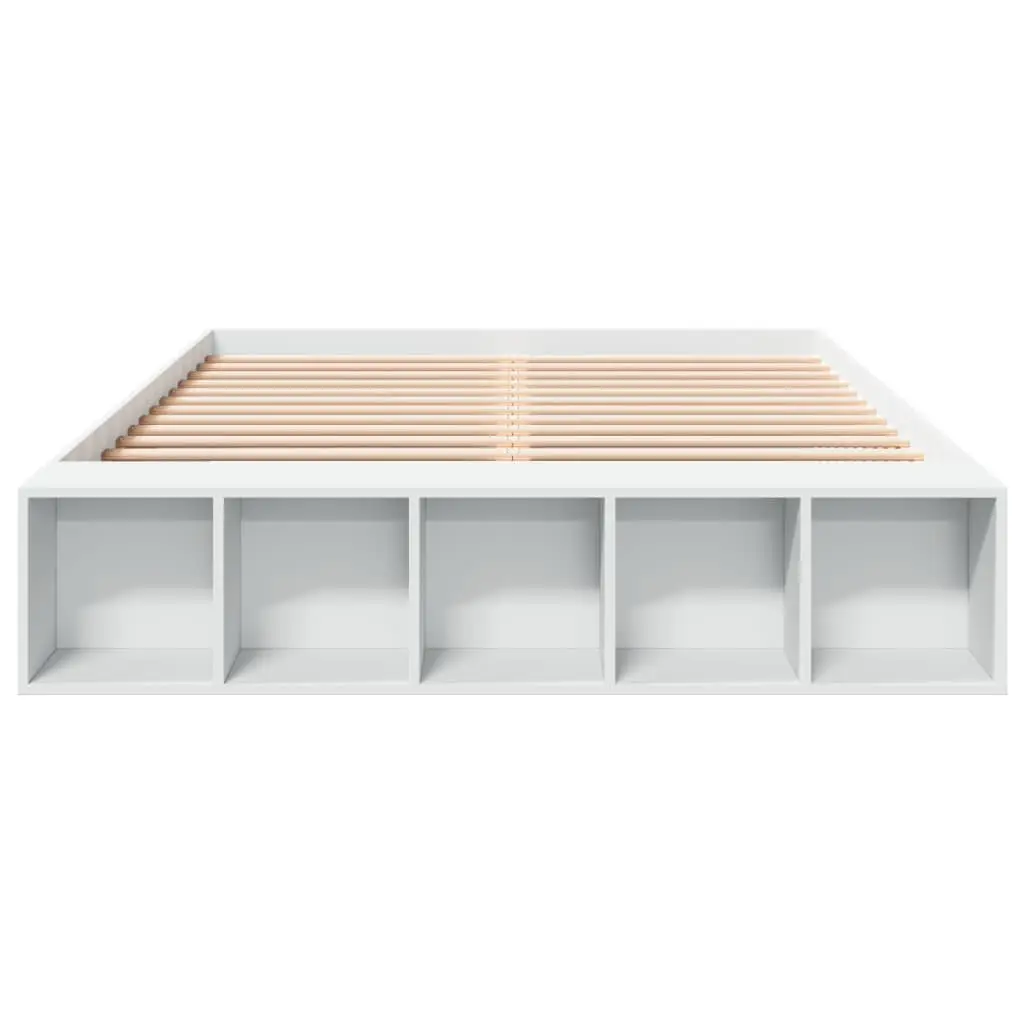 White Bed Frame 150x200cm Storage Compartments Slatted Base Modern Bedroom