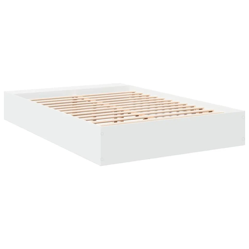 White Bed Frame 150x200cm Storage Compartments Slatted Base Modern Bedroom
