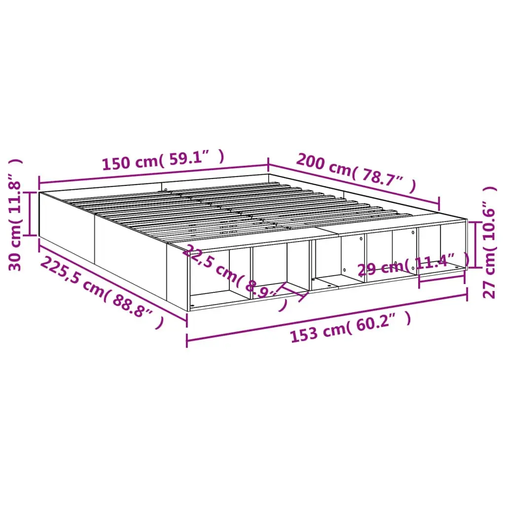 White Bed Frame 150x200cm Storage Compartments Slatted Base Modern Bedroom