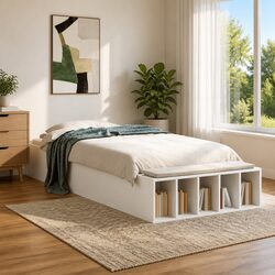 White Bed Frame 90 x 190 cm - Engineered Wood with Slats