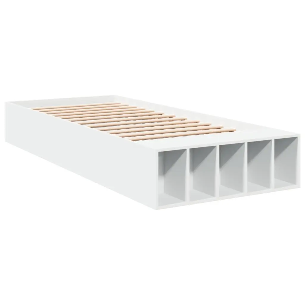 Bed Frame White Modern Bedroom 90x190 cm Storage Compartments Slatted