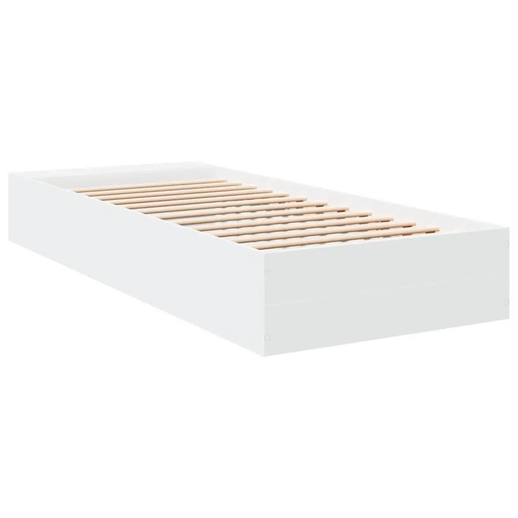 Bed Frame White Modern Bedroom 90x190 cm Storage Compartments Slatted
