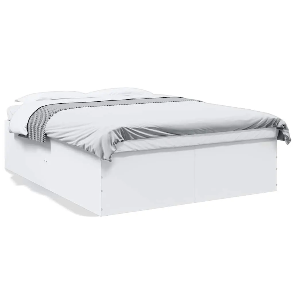 White Bed Frame 150x200 cm Modern Design Engineered Wood Slatted Base Sleep