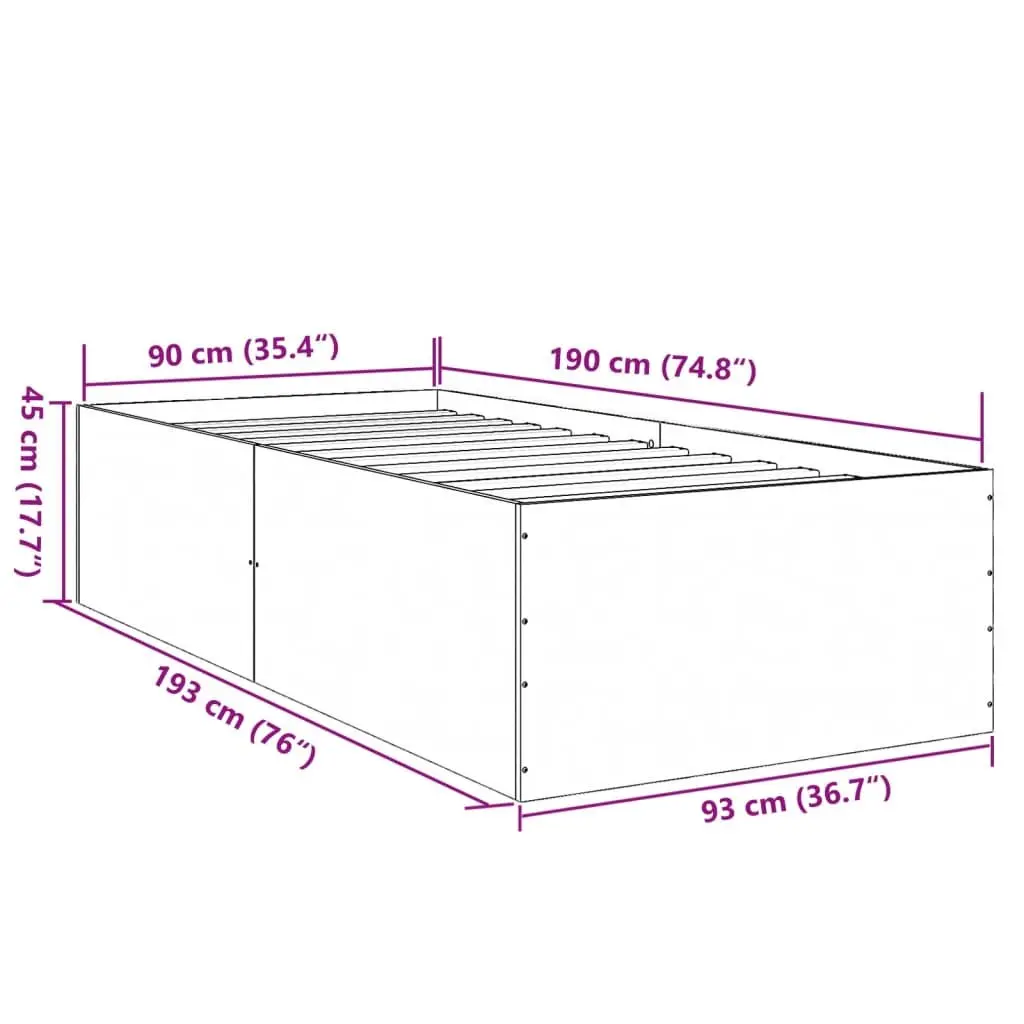 90x190 cm Bed Frame in White with Engineered Wood