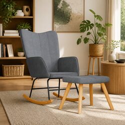 Specifications for Grey Fabric Rocking Chair and Stool
