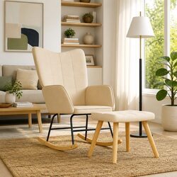 Rocking Chair with Matching Stool in Cream Fabric