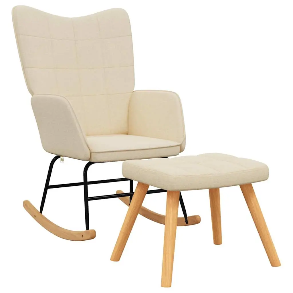 Rocking Chair with Stool Living Room Cream Fabric Padded Foam