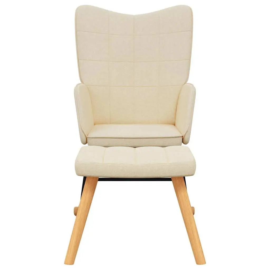 Rocking Chair with Stool Living Room Cream Fabric Padded Foam