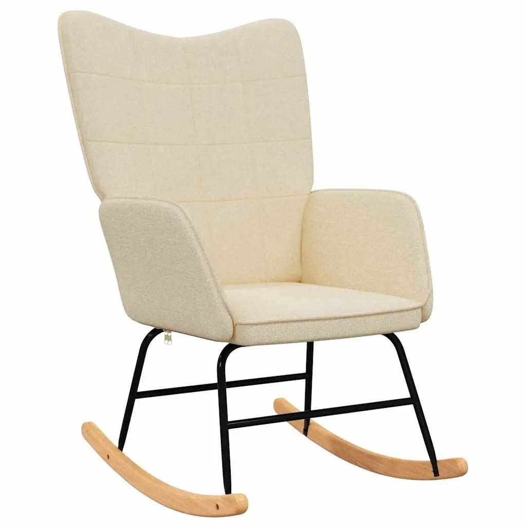 Rocking Chair with Stool Living Room Cream Fabric Padded Foam