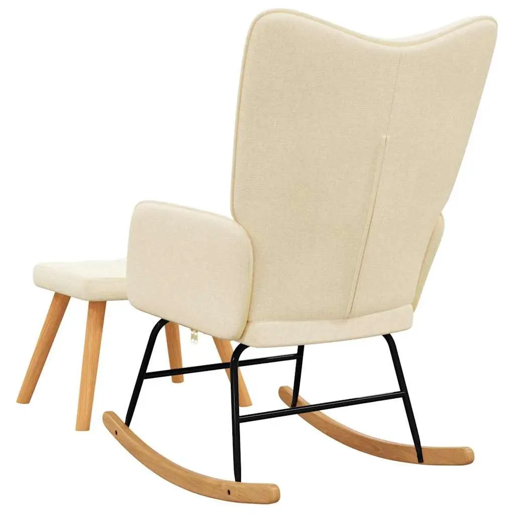 Rocking Chair with Stool Living Room Cream Fabric Padded Foam