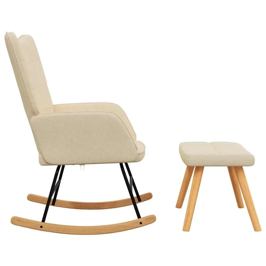 Rocking Chair with Stool Living Room Cream Fabric Padded Foam
