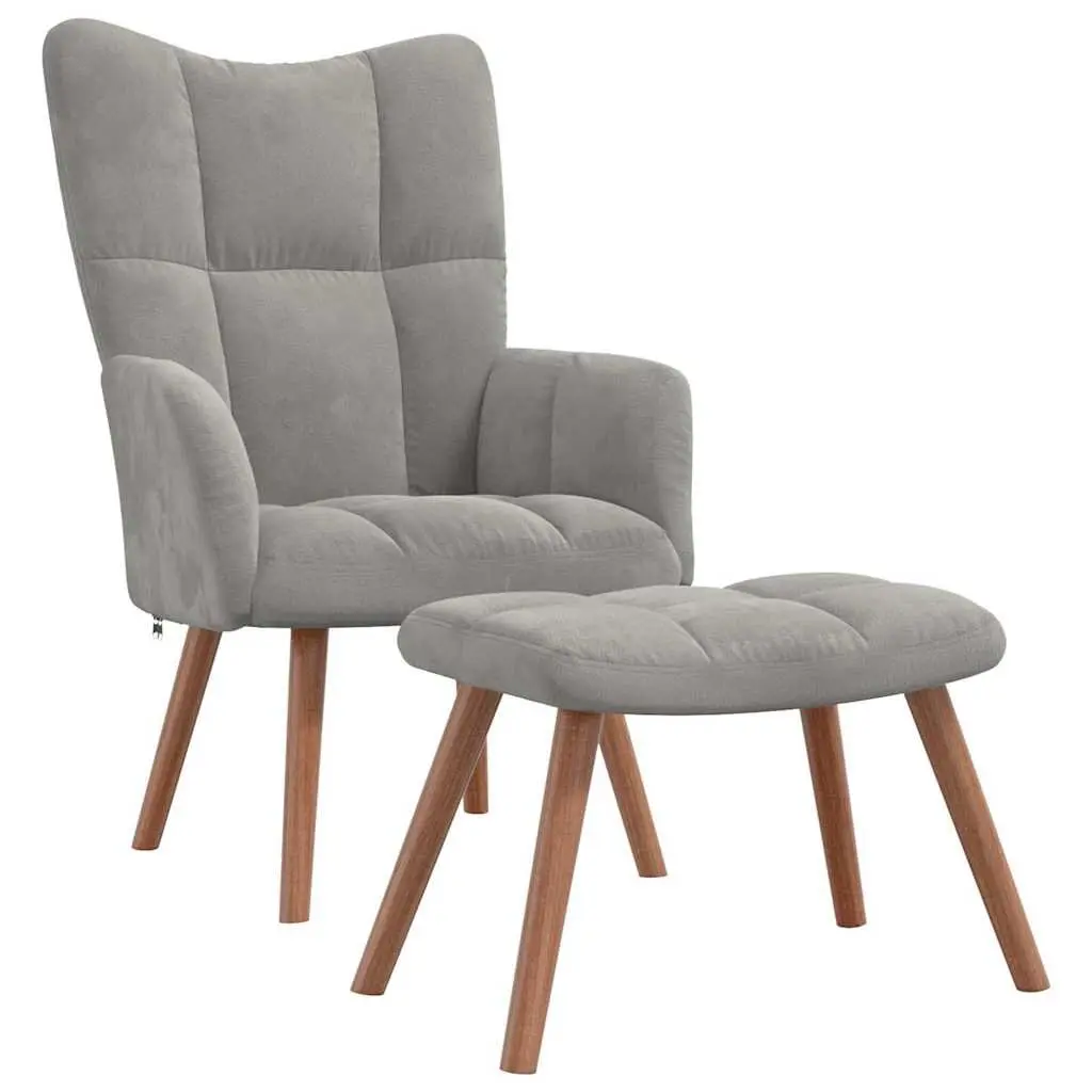 Armchair with Footstool for Living Room Light Grey Velvet