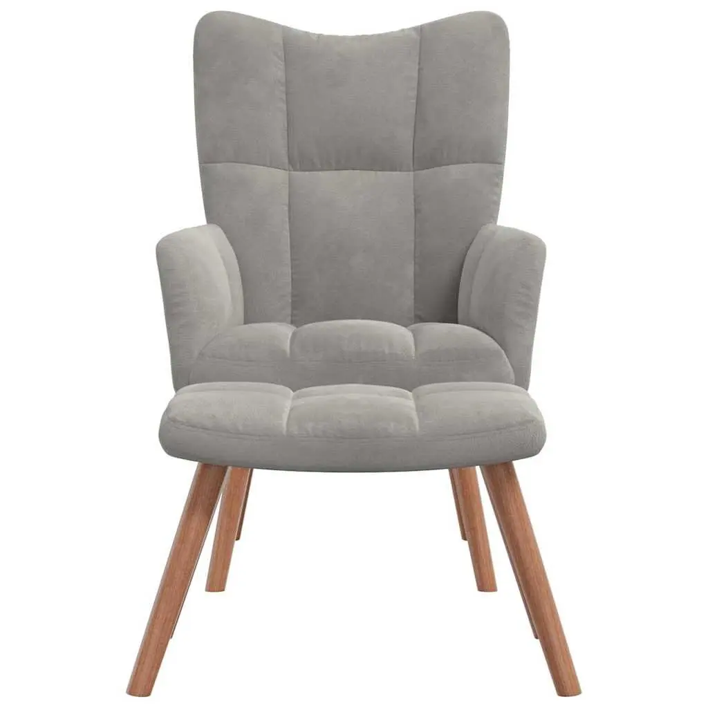 Armchair with Footstool for Living Room Light Grey Velvet