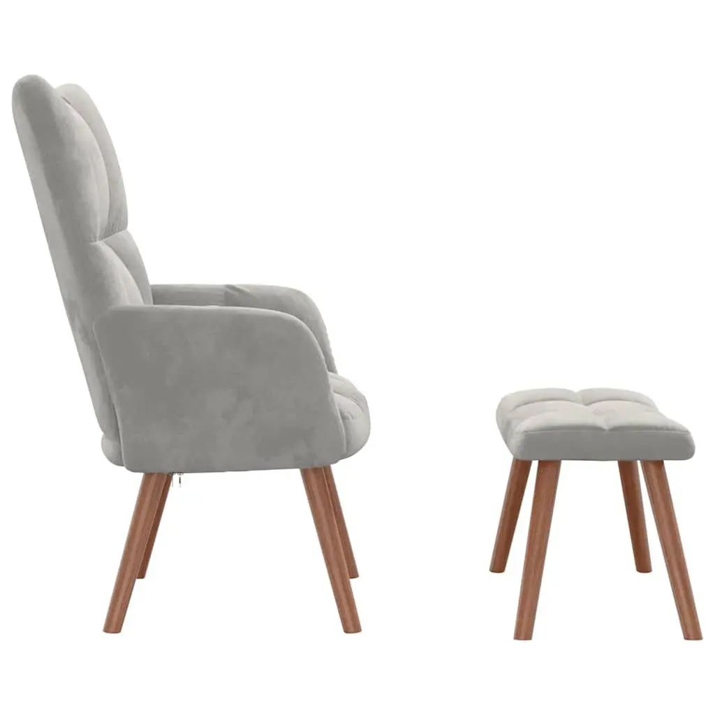 Armchair with Footstool for Living Room Light Grey Velvet
