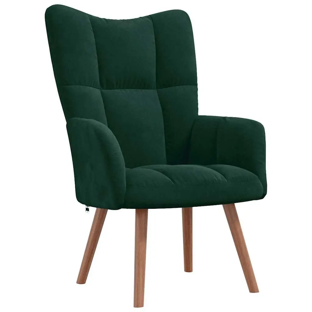 Green Velvet Upholstered Armchair with Matching Stool