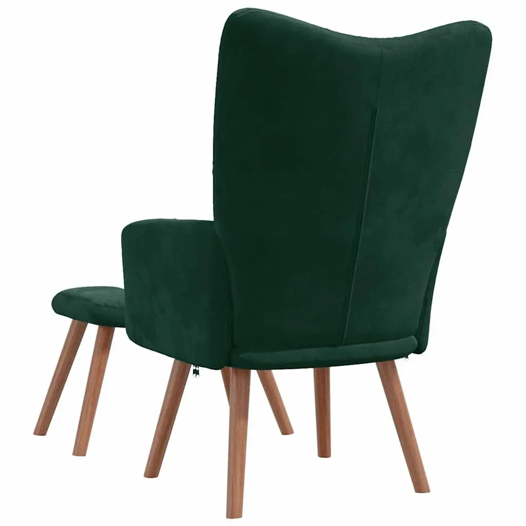 Green Velvet Upholstered Armchair with Matching Stool