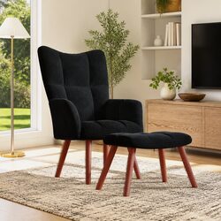 Relaxing Chair with Stool - Black Velvet, Foam Padding