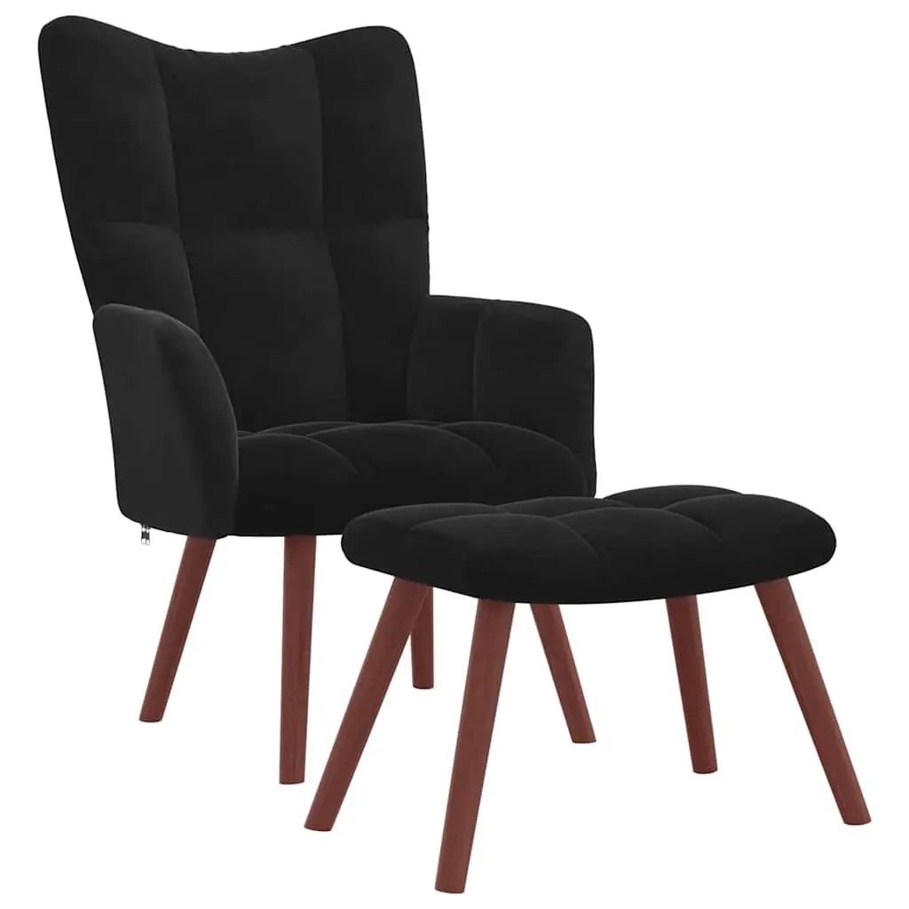Relaxing Armchair with Footstool for Sitting Room Black Velvet
