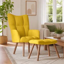 Relaxing Armchair with Footstool Velvet Upholstered Accent Chair Yellow