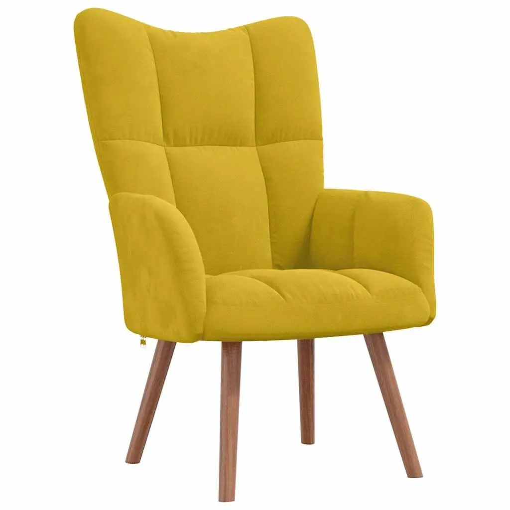 Armchair Set for Living Room or Bedroom Mustard Yellow Velvet Padded with Footstool