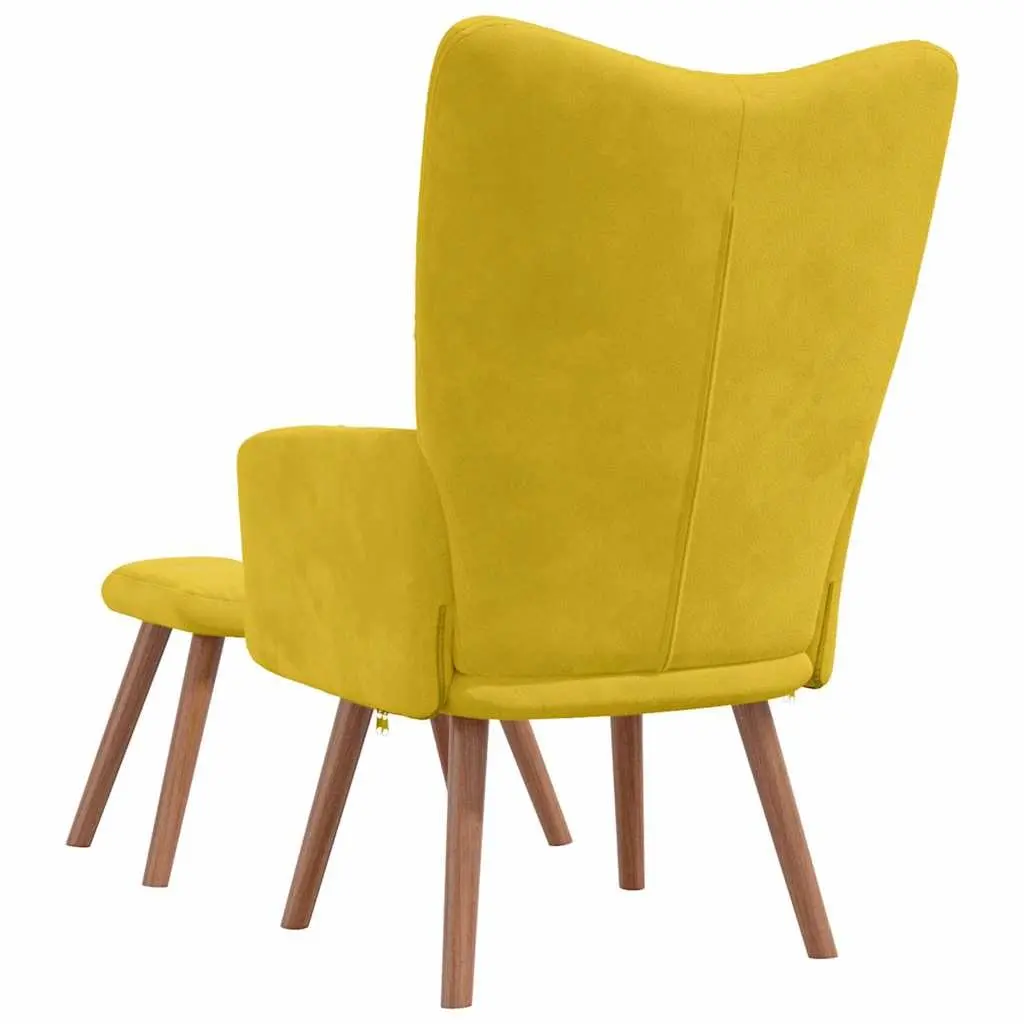 Armchair Set for Living Room or Bedroom Mustard Yellow Velvet Padded with Footstool