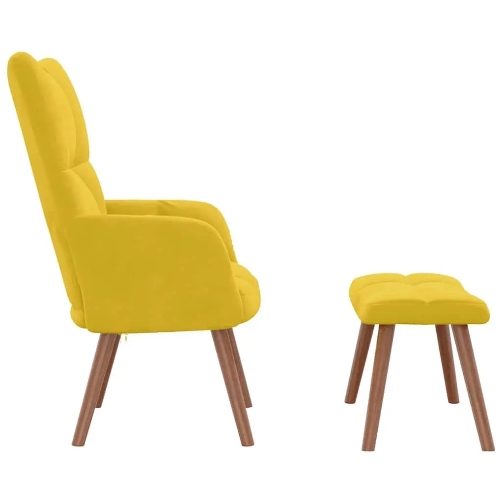 Armchair Set for Living Room or Bedroom Mustard Yellow Velvet Padded with Footstool