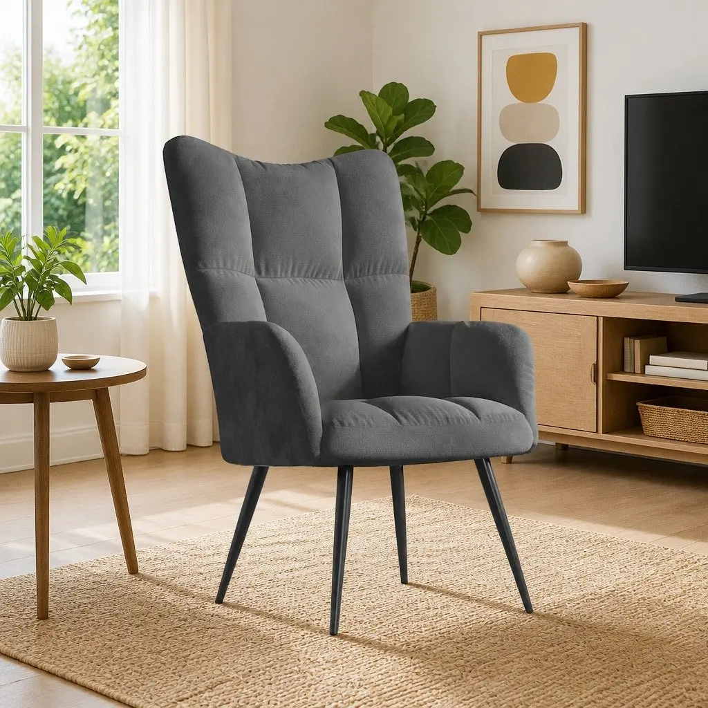 Grey Velvet Upholstered Armchair