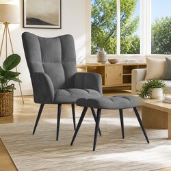 Specifications for Grey Velvet Relaxing Chair with Footstool