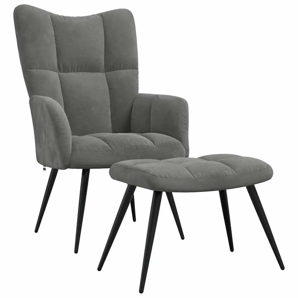 Grey Velvet Relaxing Chair with Footstool