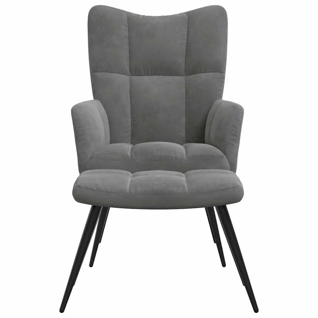 Grey Velvet Relaxing Chair with Footstool