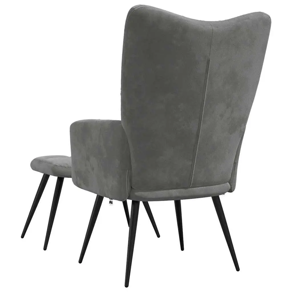 Grey Velvet Relaxing Chair with Footstool