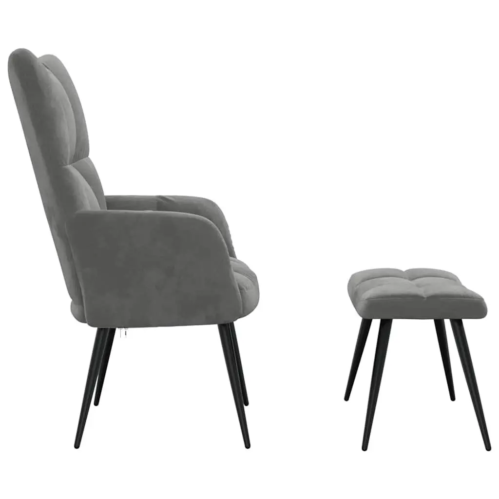 Grey Velvet Relaxing Chair with Footstool