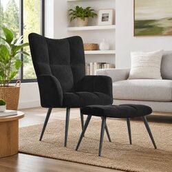 Black Velvet Relaxing Chair & Stool Set Specifications