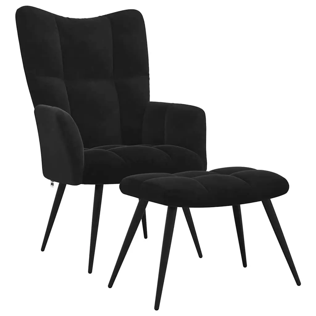 Black Velvet Relaxing Chair & Stool Set