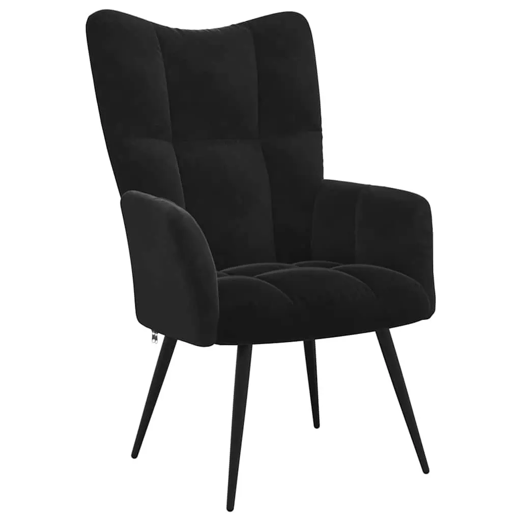 Black Velvet Relaxing Chair & Stool Set