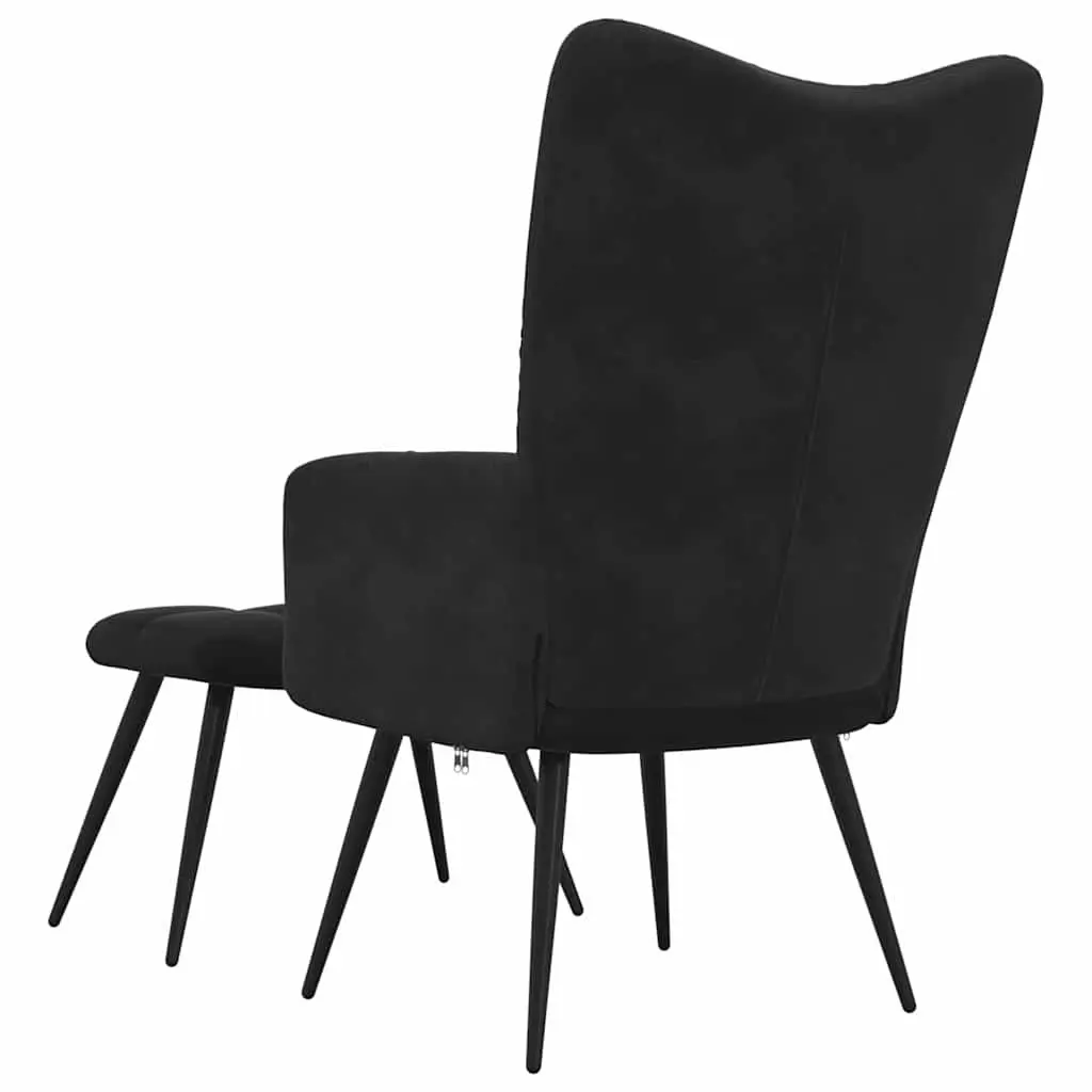 Black Velvet Relaxing Chair & Stool Set
