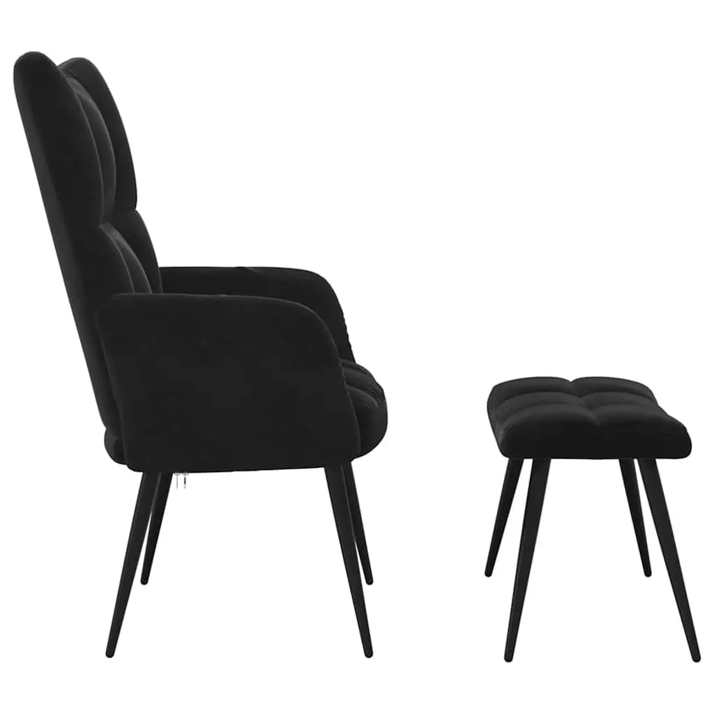 Black Velvet Relaxing Chair & Stool Set