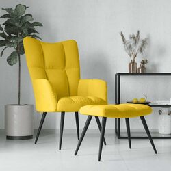 Velvet Padded Lounge Chair and Stool - Steel Frame