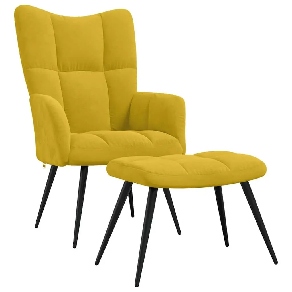 Mustard Yellow Velvet Armchair with Stool Relaxing Chair Lounge Accent Seat