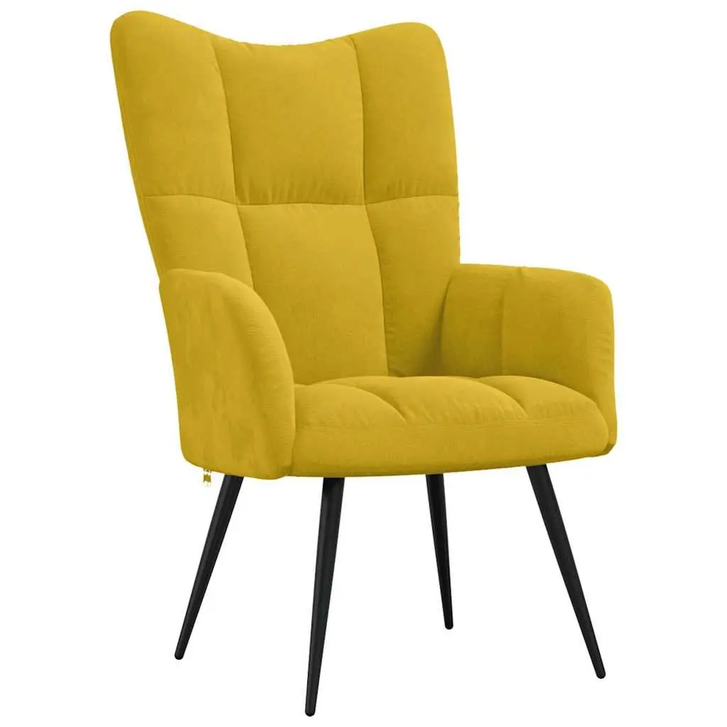 Mustard Yellow Velvet Armchair with Stool Relaxing Chair Lounge Accent Seat