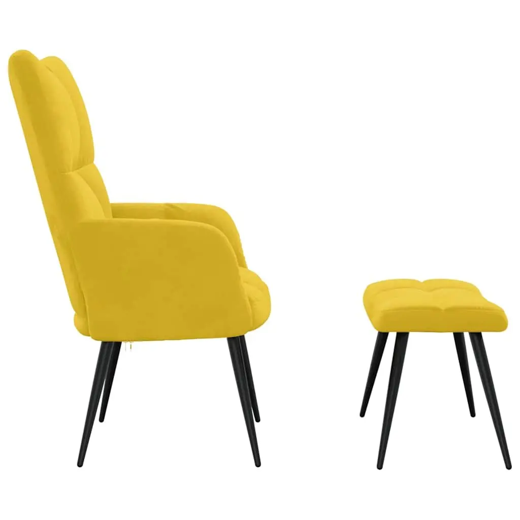 Mustard Yellow Velvet Armchair with Stool Relaxing Chair Lounge Accent Seat
