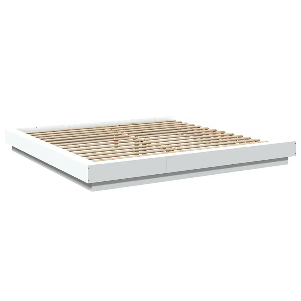King Bed Frame for Bedroom with RGB LED Lights White 183x203 cm Engineered Wood Slatted Base
