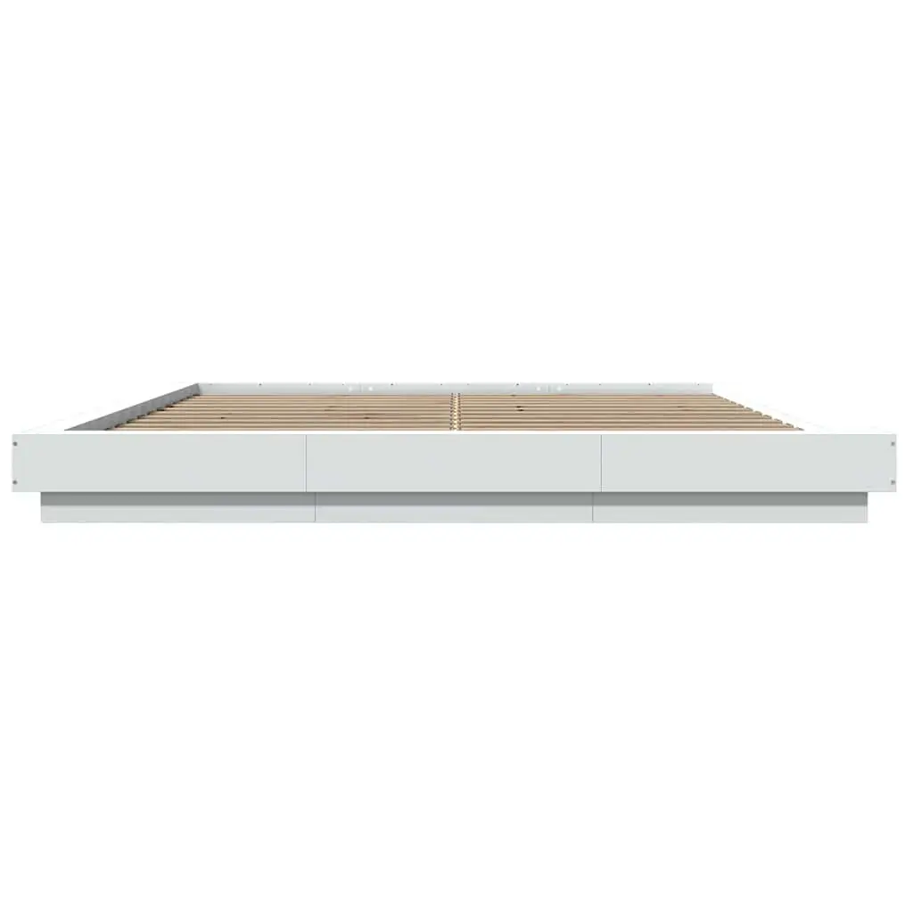 King Bed Frame for Bedroom with RGB LED Lights White 183x203 cm Engineered Wood Slatted Base