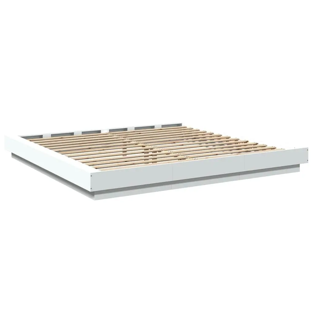 King Bed Frame for Bedroom with RGB LED Lights White 183x203 cm Engineered Wood Slatted Base