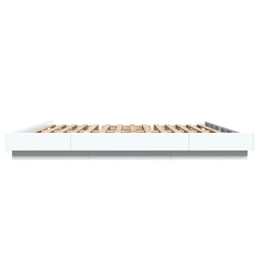 King Bed Frame for Bedroom with RGB LED Lights White 183x203 cm Engineered Wood Slatted Base