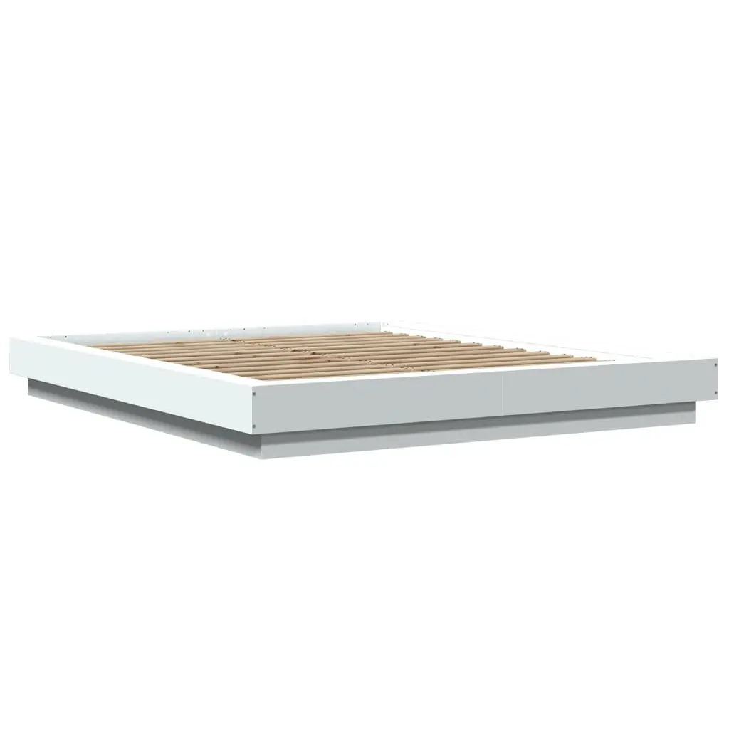 Bed Frame with RGB LED Lights Slatted Base White 150x200cm Bedroom Furniture