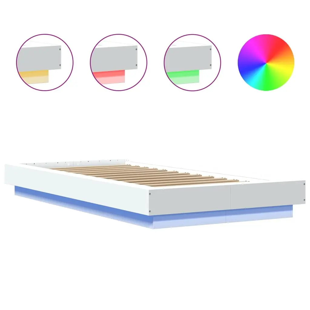 Bed Frame for Bedroom 90x190 cm with RGB LED Lights and Slatted Base White