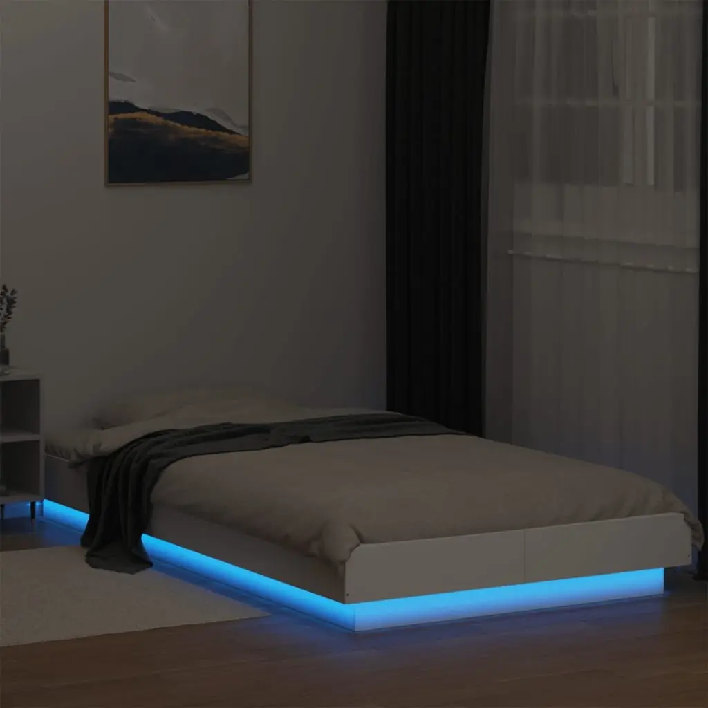 Bed Frame for Bedroom 90x190 cm with RGB LED Lights and Slatted Base White